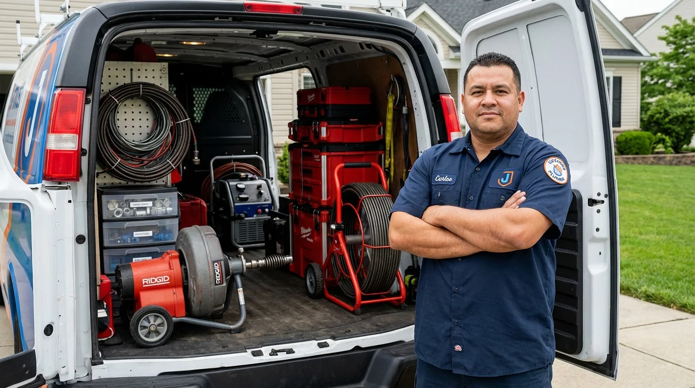 Professional drain cleaning equipment and Johns Plumbing LLC plumber in La Porte