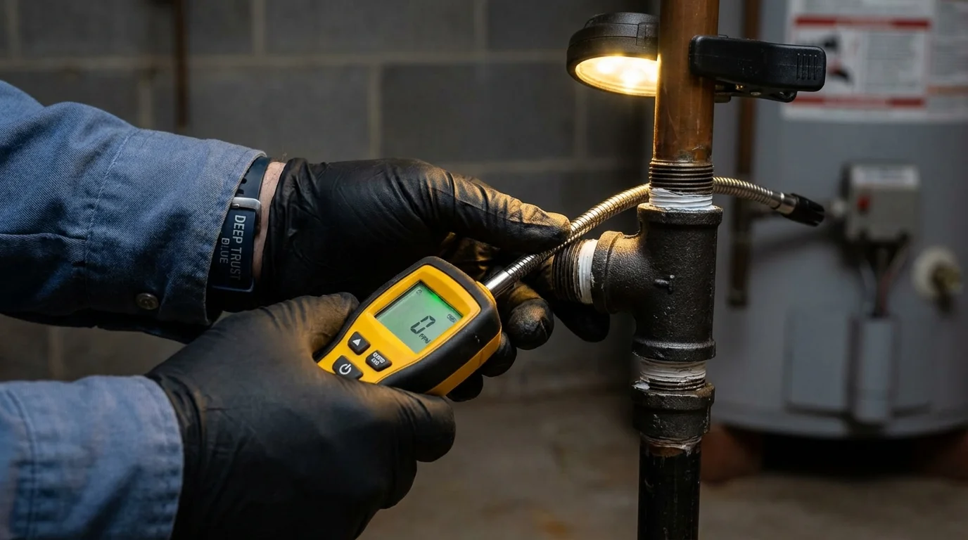 Gas leak detection with electronic sniffer by Johns Plumbing LLC in La Porte