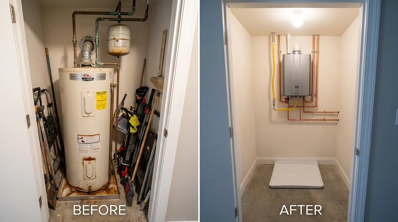 Tank water heater versus wall-mounted tankless unit comparison for La Porte, TX homeowners