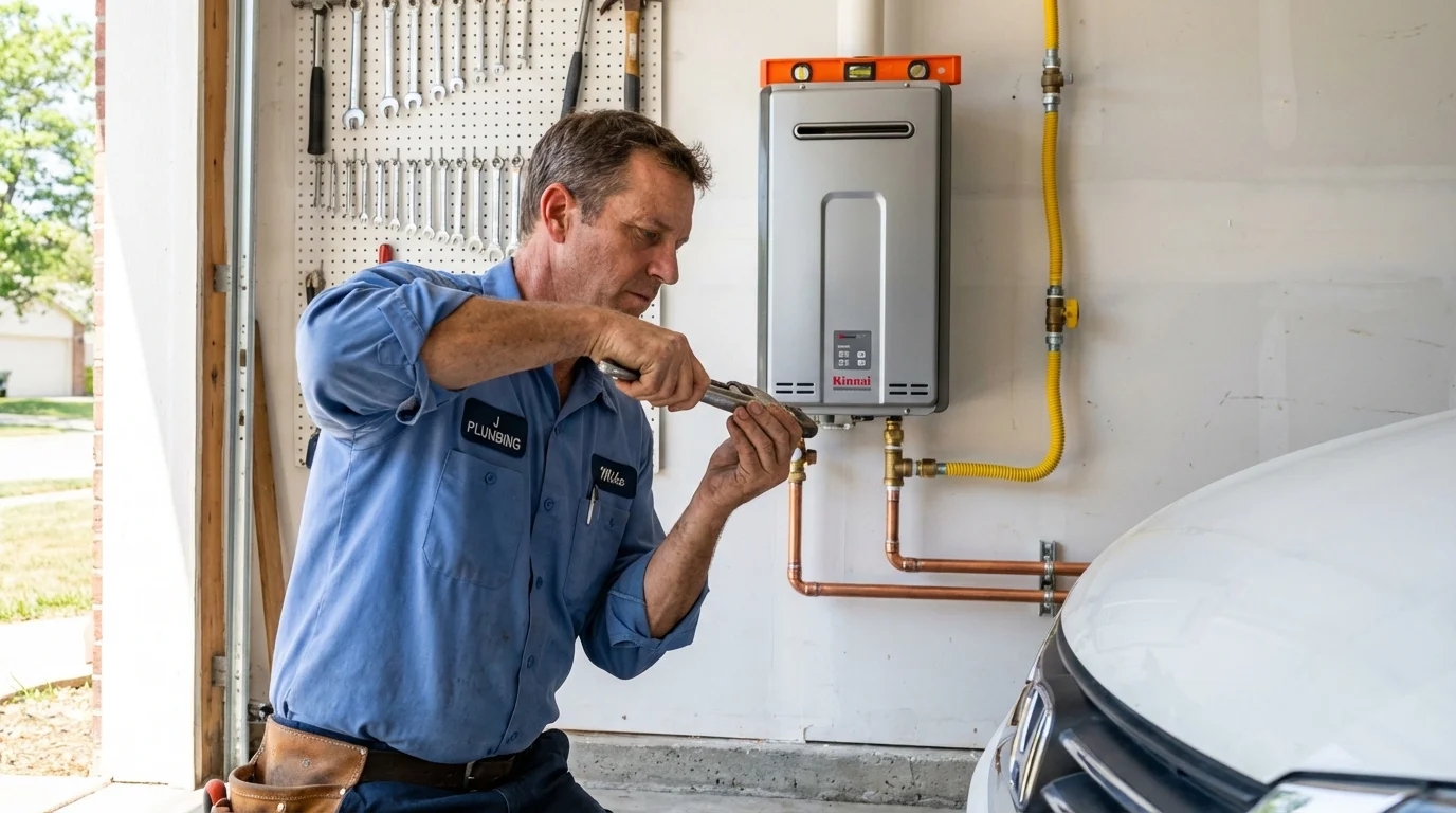 Tankless water heater installation by a Johns Plumbing LLC plumber in La Porte