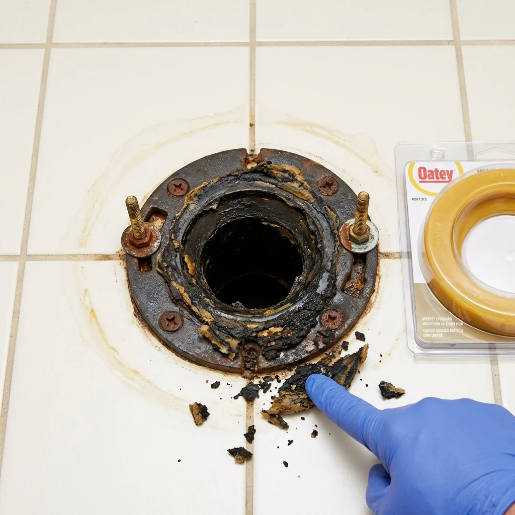 Failed wax ring showing water seepage at the base of a toilet in a La Porte, TX home